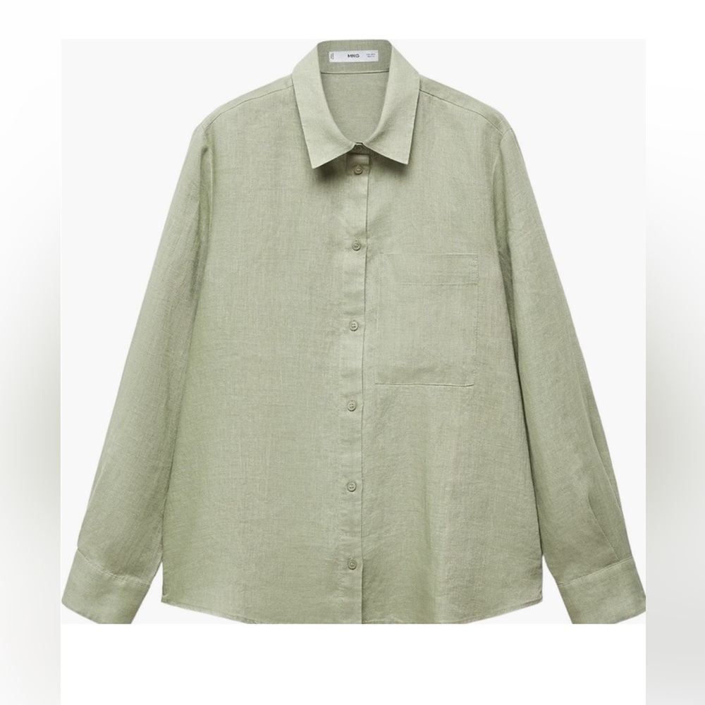 Mango Linen Sage Green Blouse S